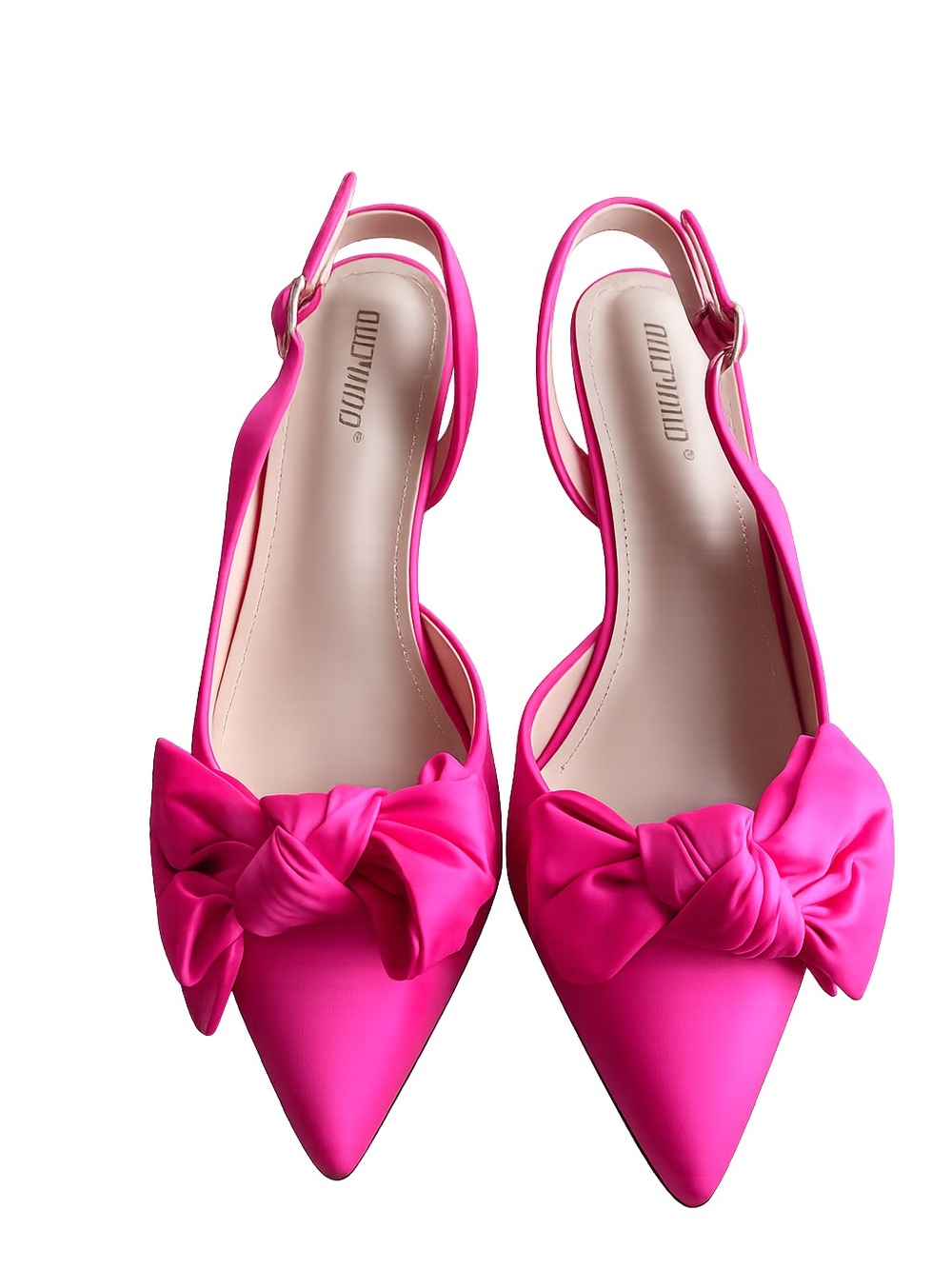 Hot Pink Pointed-Toe Slingback Heels with Bow